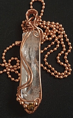 terminated quartz crystal pendant with copper and yellow czech crystal beads